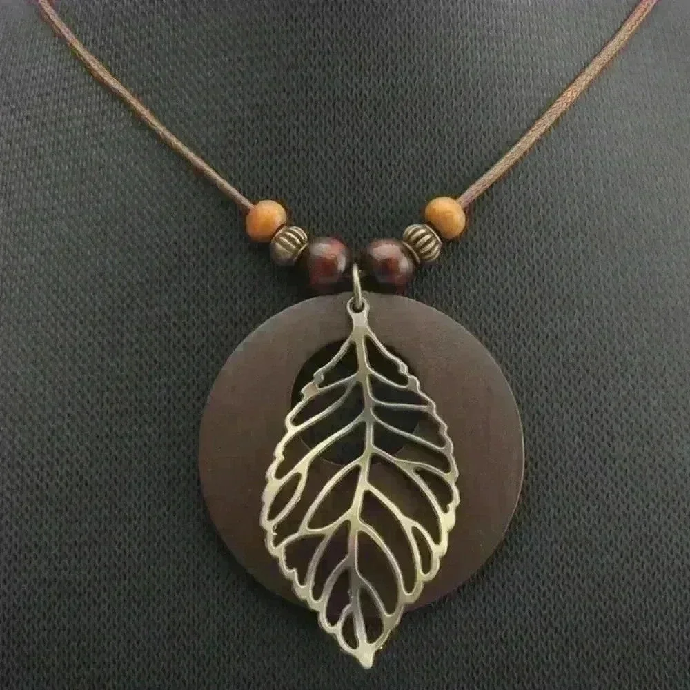 Unique Bohemian Wooden Pendant Necklace